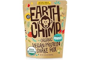 EarthChimp Organic Vegan Protein Powder - with Probiotics - Non GMO, Dairy Free, Non Whey, Plant Based Protein Powder for Women and Men, Gluten Free - 26 Servings 32 Oz (Vanilla)