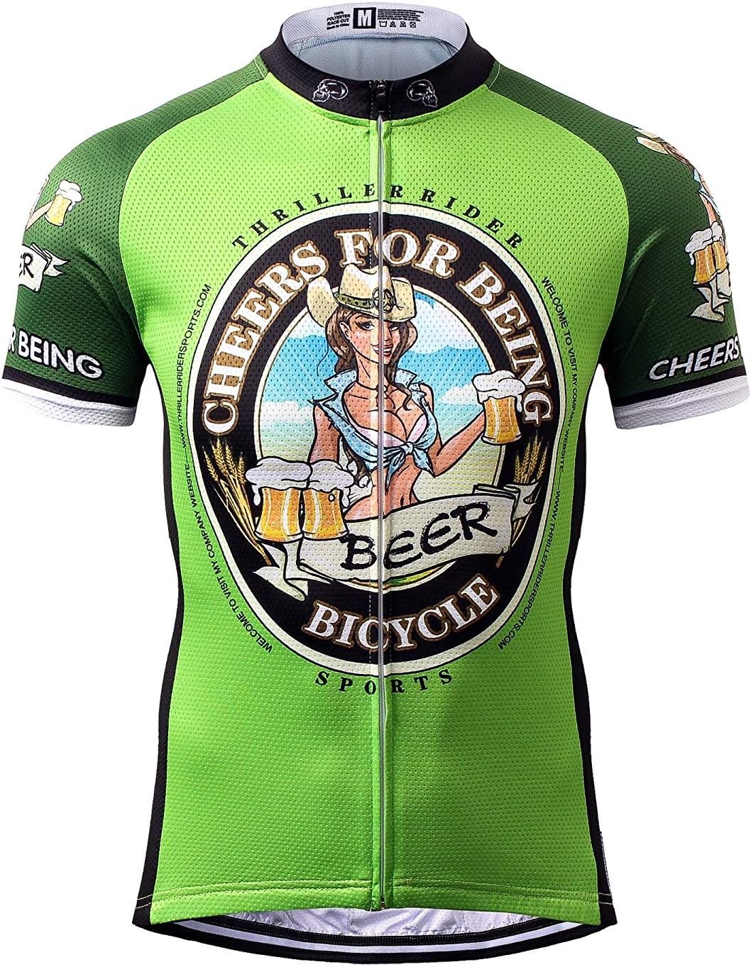 Thriller Rider Sports Mens Cheers for Being Green Mountain Bike Short Sleeve Cycling Jersey Bike Tshirt Medium