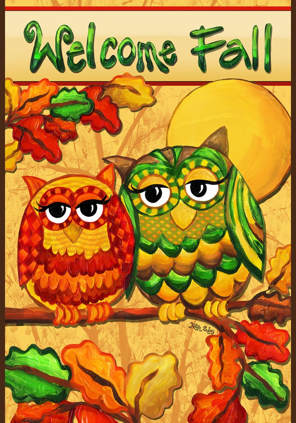 Toland Home Garden Fall Owls 12.5 x 18 Inch Decorative Colorful Autumn Leaves Owl Bird Welcome Garden Flag