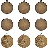 Pandahall 10pcs 35mm Vintage Tibetan Style Alloy Pendant Cabochon Bezel Settings Antique Bronze Flat Round Tray