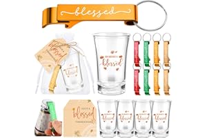 Yungyan 24 Set Thanksgiving Party Favors Bulk Friendsgiving Gifts Keychain Bottle Openers Acrylic Shot Glasses Fall Autumn Thank You Cards Appreciation Gift Employee Coworker Staff Office (Blessed)
