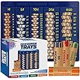 Coin Counter Sorter Money Tray - Blundle with 24 Tubular Wrappers – 6 Compartment Change Organizer and Holder -Blue Color- Ideal for Bank, Business or Home Use