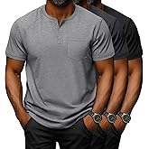 August Alley 3 Pack Men's Big and Tall Henley T-Shirts, Short Sleeve Raglan Button Pullover Summer Basic Tee Tops with Pocket