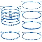 Ornaland 5 Pcs 5 Styles Nylon Thread Woven Braided Bracelets Set Handmade Braided Rope Bracelets Surfer Stretch Friendship Bracelets Adjustable Wrist Cord for Women Men, Light Sky Blue