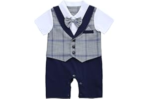 HeMarIsle Baby Boy Gentleman White Shirt Waistcoat Bowtie Tuxedo Onesie Jumpsuit Overall Romper