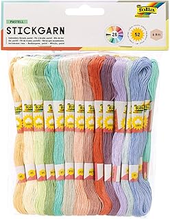 folia 23991 - Stickgarn, 100 % Baumwolle, 52 Docken à 8 m in 26 Farben sortiert, zum Sticken, Knüpfen und Basteln