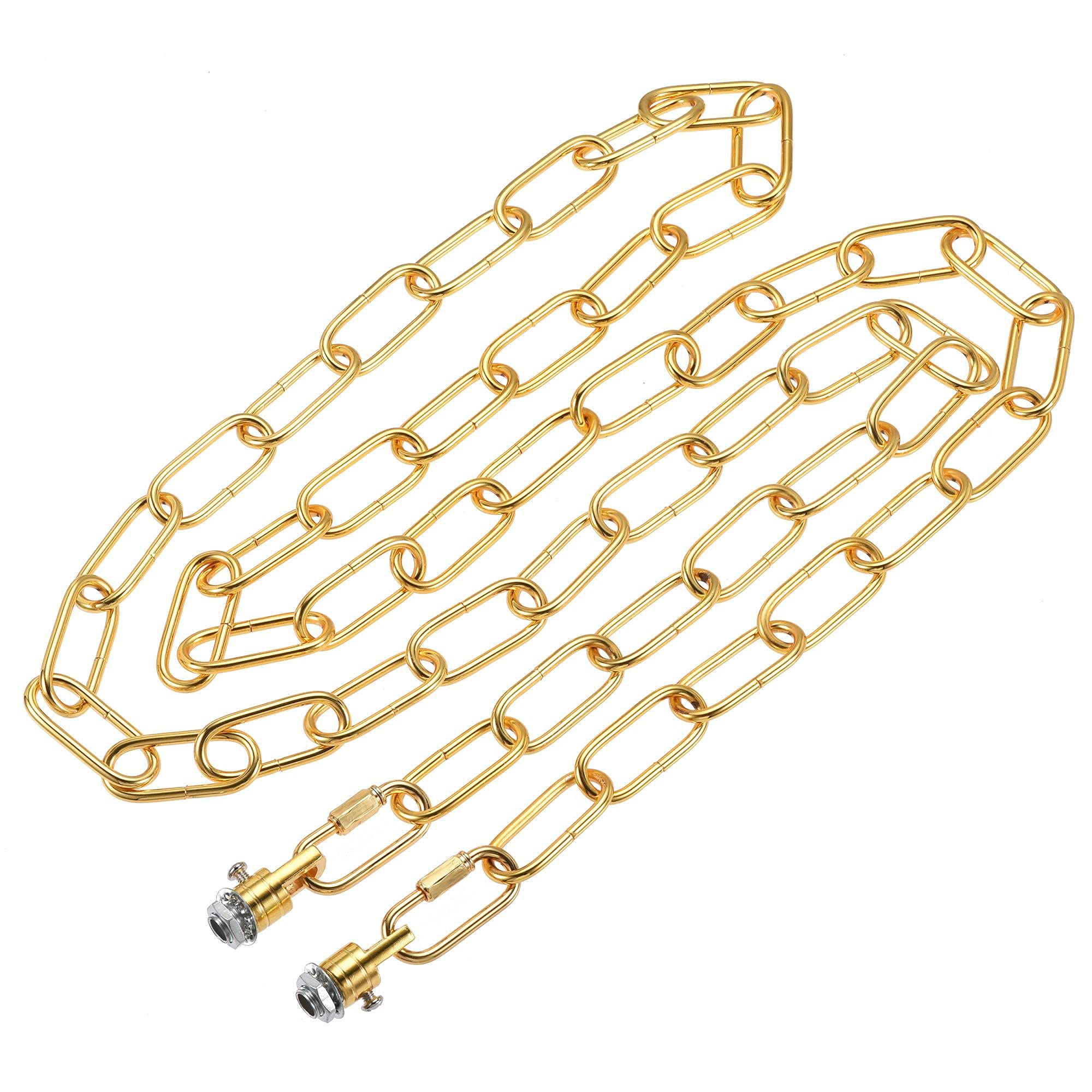 sourcing map Pendant Light Fixture Chain, 4mm Thick 1.83m Long Chandelier Hanging Links with Chain Connectors Hook Loops, Gold Tone 1 Set