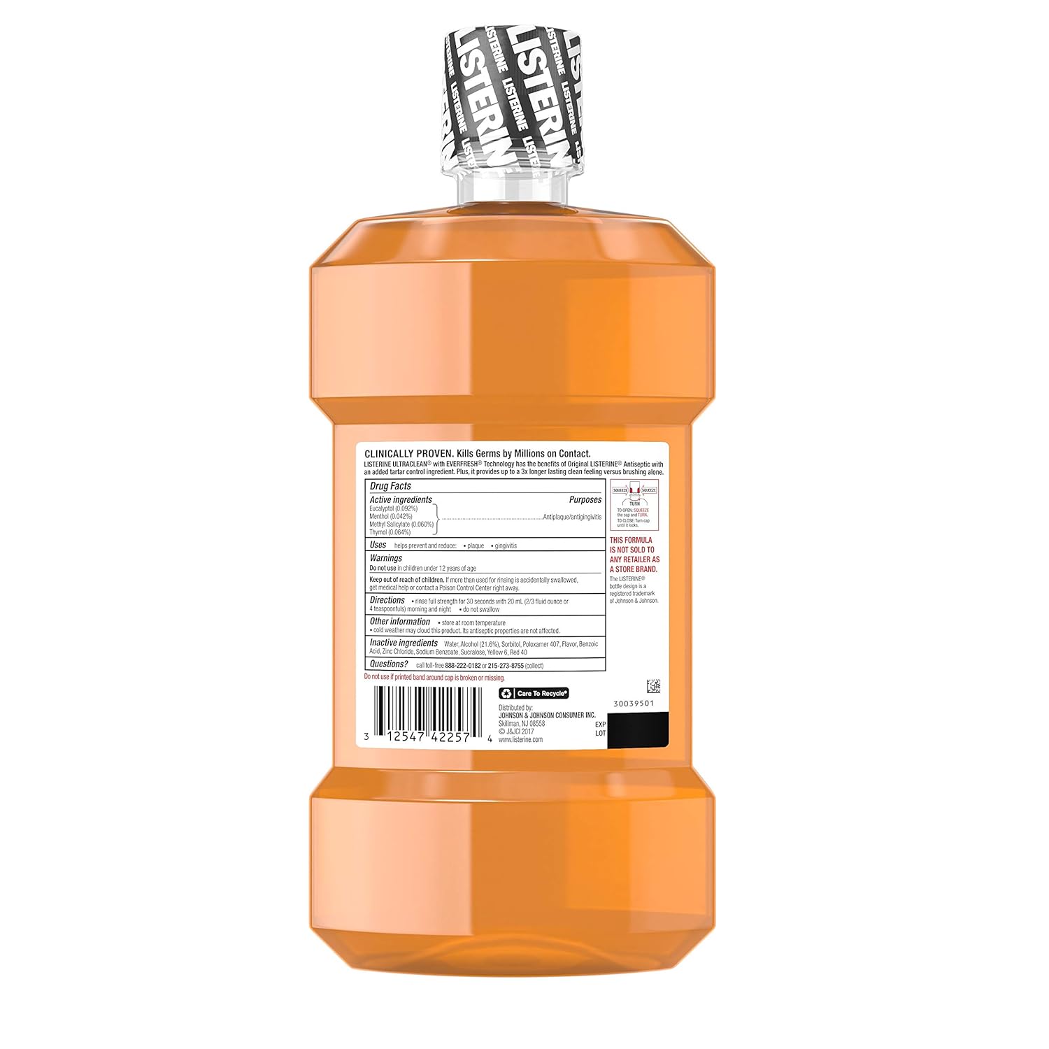 Listerine Ultraclean Oral Care Antiseptic Mouthwash with Everfresh Technology to Help Fight Bad Breath, Gingivitis, Plaque and Tartar, Fresh Citrus, 1 l : Beauty