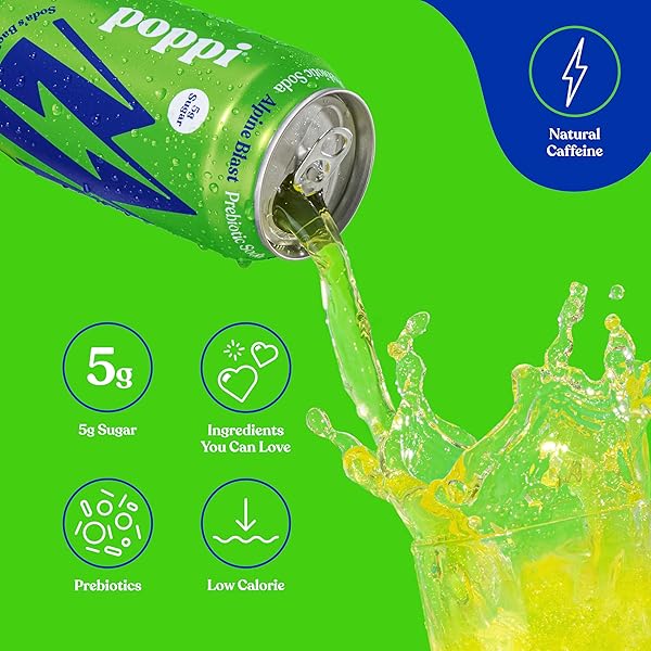 POPPI SPARKLING PREBIOTIC SODA BEVERAGE WITH APPLE CIDER VINEGAR, SELTZER WATER AND FRUIT JUICE, ALPINE BLAST FLAVOR, 12 FL OZ, 1 COUNT, PACKAGING MAY VARY
