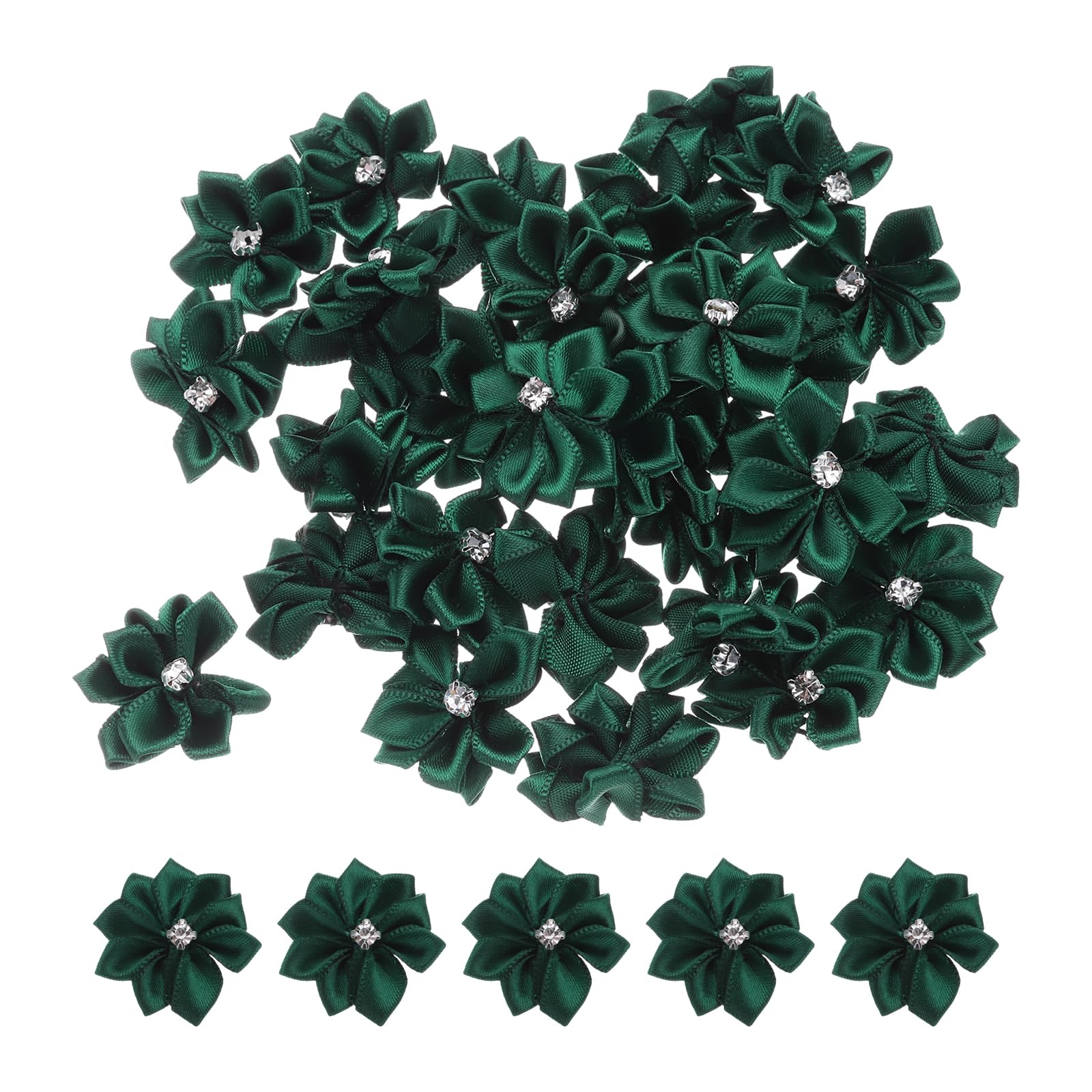 PATIKIL 1.2 Inch Small Ribbon Flowers, 150 Pcs Satin Ribbon Flowers Mini Fabric Flowers for Crafts DIY Wedding Ornament Appliques, Dark Green
