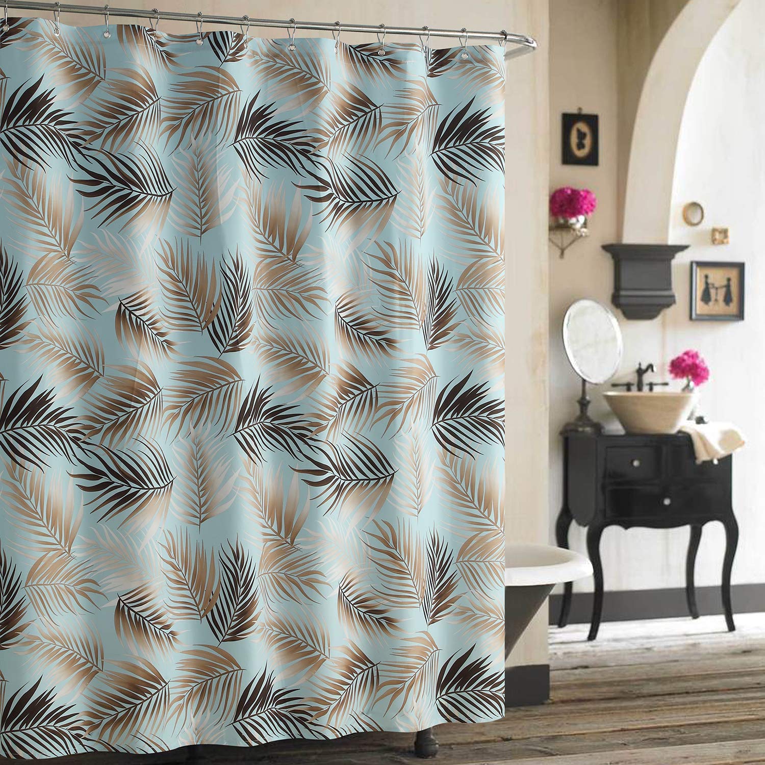 DS BATH Nassau Leaves Fabric Shower Curtain,Polyester Blue Shower