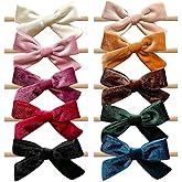 Cherssy Velvet Baby Bow Headbands, 10pcs Handmade Nylon Hairbands Red Green Hair Accessories for Newborn, Infant, Toddler, Baby Girls