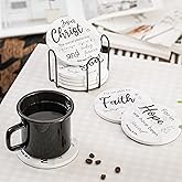 Xelewooz Absorbent Ceramic Coasters with Bible Verses, Set of 8 Drinks Coasters with Holder for Christian Home Decor, Christian Gifts for Women, Coasters for Drinks, 4 Inches