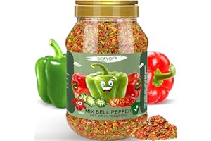 SEAYOFA 21oz Dried Bell Peppers Mix, Natural Dehydrated Red & Green Bell Pepper Flakes, Perfect Toppings for Ramen, Vegetables Soup, Stews, Noodle, Outside Camping, Gluten Free