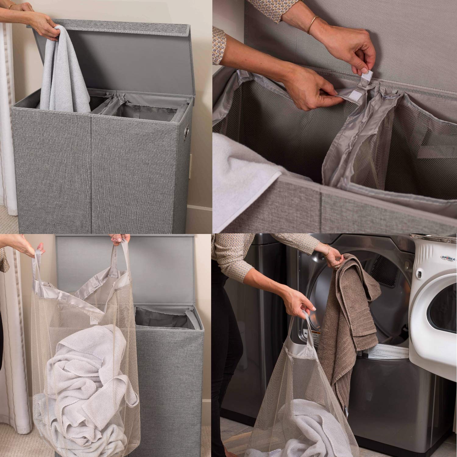 Double Laundry Hamper with Lid and Removable Liners