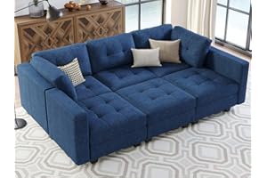Belffin Modular Sectional Sofa Sleeper Couch Set Convertible Sectional Sleeper Sofa Bed with Storage Seat Modular Sectional Couch Bed Blue