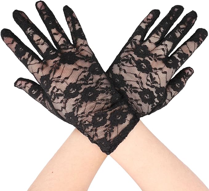 Floral Lace Short Elegant Bridal Party Dress Gloves (Black) at Amazon