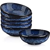 vicrays Ceramic Salad Bowls Set for Kitchen, Serving - 32 Ounce Soup Bowls, Pasta Bowls, Chip Resistant, Dishwasher Microwave Safe, Large, Fluted, stoneware, Set of 6 (Blue)