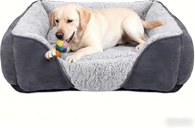 JOEJOY Large Dog Bed Sofa Bed 76x61x23cm Wool Fleece Striped Corduroy