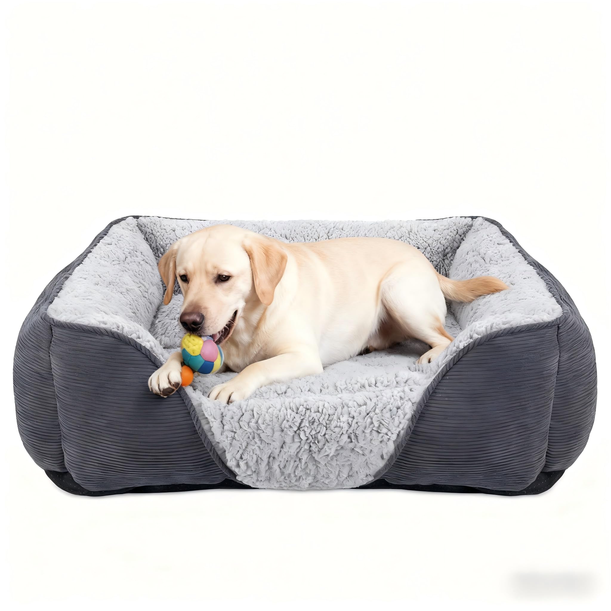 JOEJOY Large Dog Bed Pet Sofa Bed, Super Soft Comfy Wool Fleece Dog Bed with Striped Corduroy Design, Washable Dog Bed For Border Collie, 76x61x23cm โ image 1
