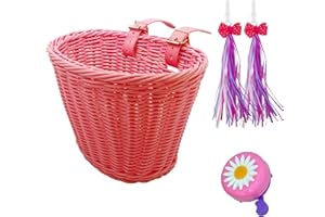 Alreczio Kids Bike Basket Set,Girl Bike Basket Handwoven,Bike Baskets for Kids,Install Detachable,Fits Most Bikes,Stationary Bike, Ebike, Road Bike ﻿
