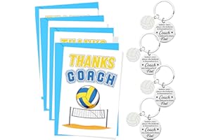WATINC Coach Appreciation Gift Bulk - Thank You Volleyball Coach Gifts with 4 Thanks Card, Envelope, Keychain Set for Women M