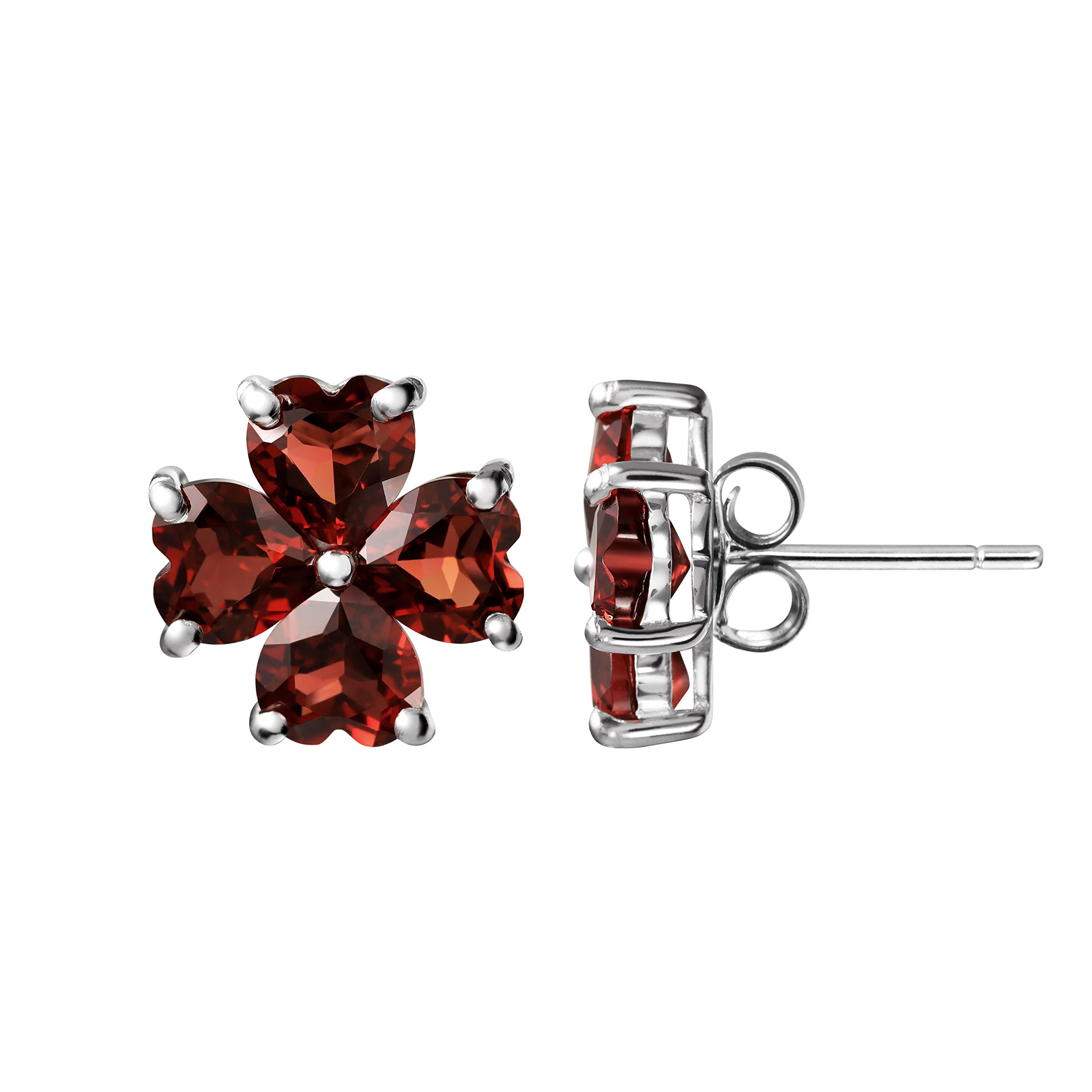 Franki Baker Sterling Silver Natural Red Garnet Gemstone Flower Stud Earrings. Overall Size: 10x10mm. Gem Grade AA