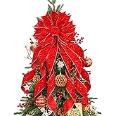 Christmas Tree Topper,33x13 inches Large Toppers Bow with Snowflake Pattern for Christmas Decoration (Red)