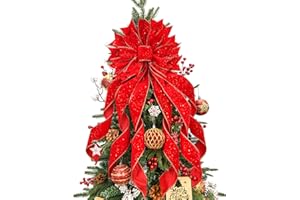 BUVANE Christmas Tree Topper,33x13 inches Large Toppers Bow with Snowflake Pattern for Christmas Decoration (Red)