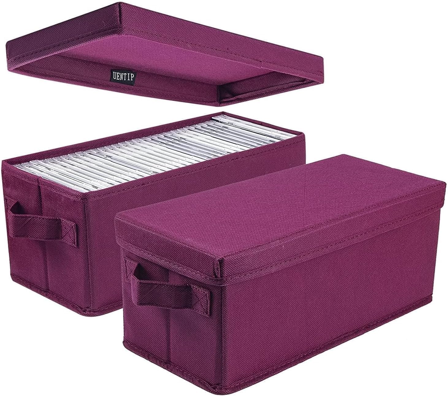 UENTIP CD Storage Boxes - Pack of 2 CD Case Storage- 13.2" x 5.9" x 5.3", Container holds 30 CDs in full jewel cases, 60 CDs in slim cases, and 165 discs in CD sleeves - (2pack-rose red)