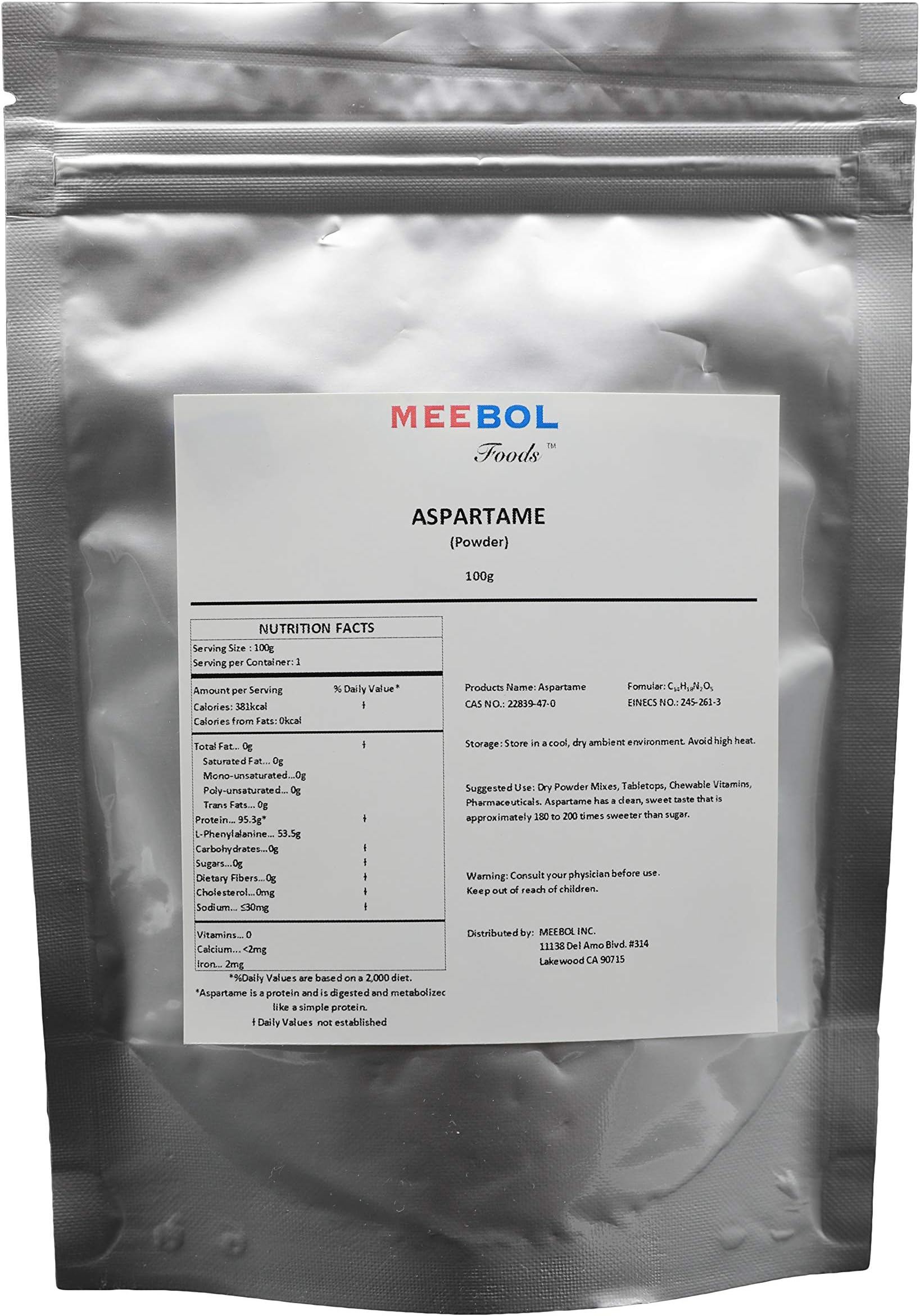 Meebol Foods Aspartame Powder | Low-Calorie Sugar Substitute & Sweetner