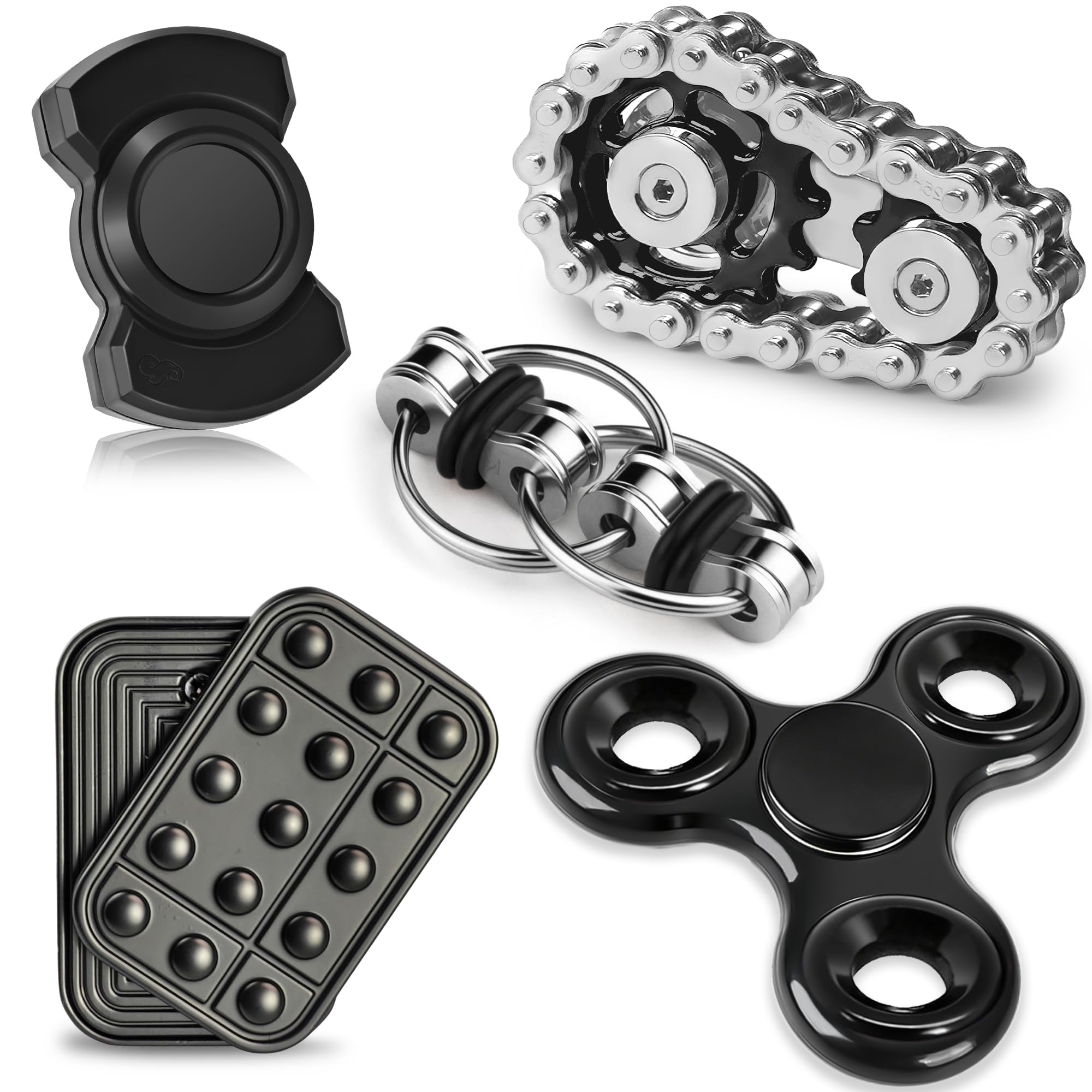 Photo 1 of 5 Pcs Fidget Toys Adults & Teen Metal Fidgets Spinner Magnetic Slider Cool Gadgets Office Desk Toy Stress Relief Sensory Items for Autism ADHD Anxiety Stocking Stuffers for Adult Men Teen Gift