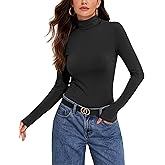kayamiya Women's Cotton Long Sleeve Turtleneck Shirts Slim Fitted Thermal Layer T Shirts Fall Basic Tops