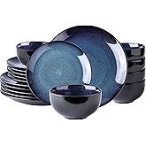LeRatio Ceramic Dinnerware Sets for 6,Plates and Bowls Sets,Handmade Reactive Glaze Dishes Set,Chip Resistant and Scratch Resistant | Oven&Dishwasher & Microwave Safe-Blue(18PCS)