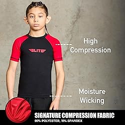 Elite Sports Kids Jiu Jitsu BJJ Rash Guard, Short