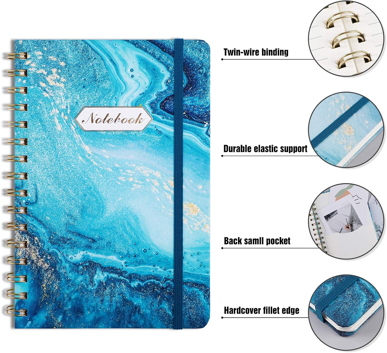 EOOUT 3 Pack A5 Ruled Journal/Spiral Notebook, 6"x 8.5", 160 Pages, Twin-Wire Binding, Marble Pattern, Back Pocket, 100gsm Paper, for Office, School Supplies : Office Products