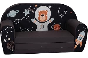 Delsit - Versatile 2 in 1 Toddler & Kid Foldable Sofa - Convertible Stylish Nugget Couch, Bed - Kid's Soft Furniture w/Washable Cover - Indoor Sleeping & Playroom Essential (Astronaut Bear)