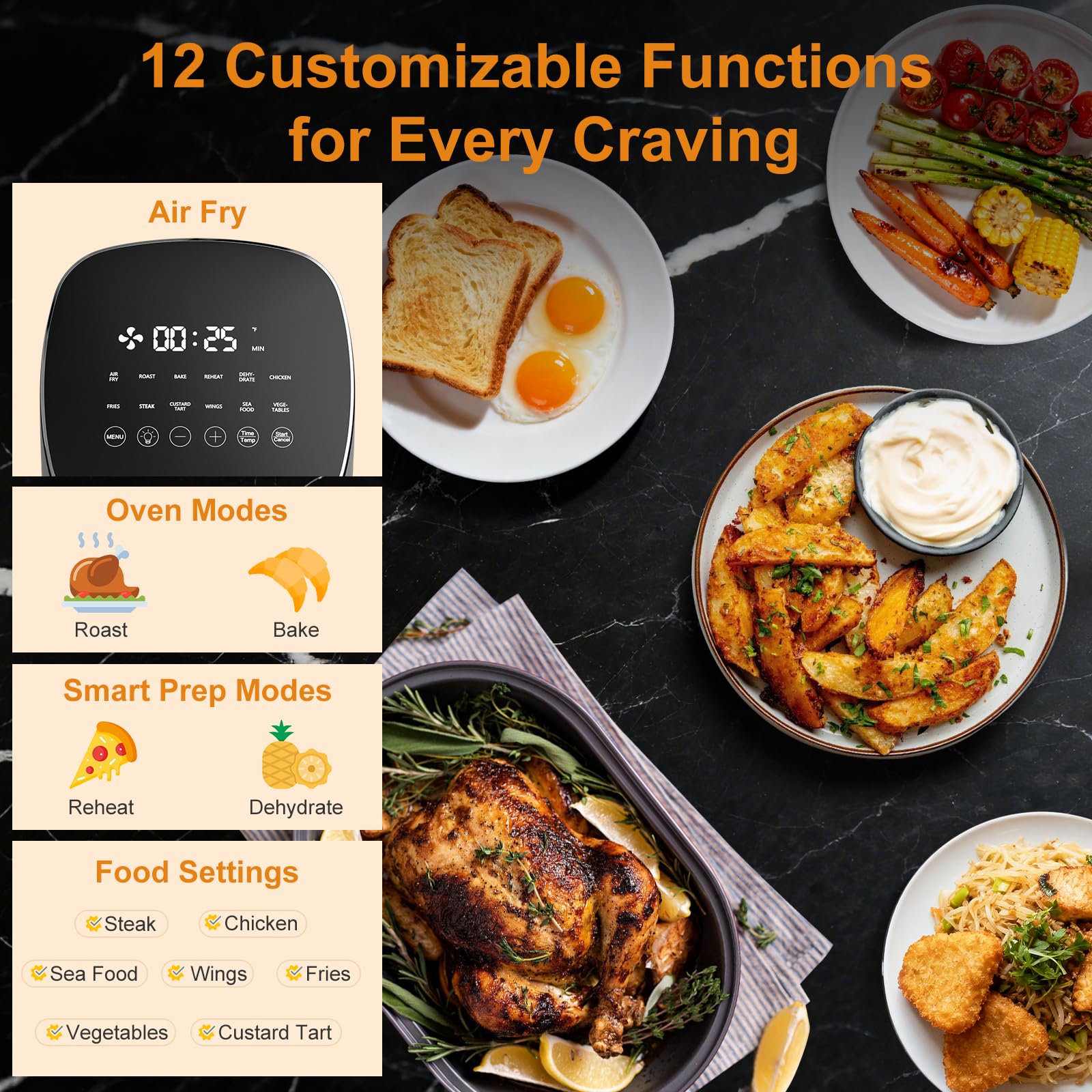 Freidora de aire Fullwill con ventana de visualización 6QT, multifunción 5 en 1 (freír, asar, hornear, recalentar, deshidratar) más 7 ajustes preestablecidos de un solo toque para alitas, papas fritas, bistec y más, 85% menos de aceite para cocinar en familia