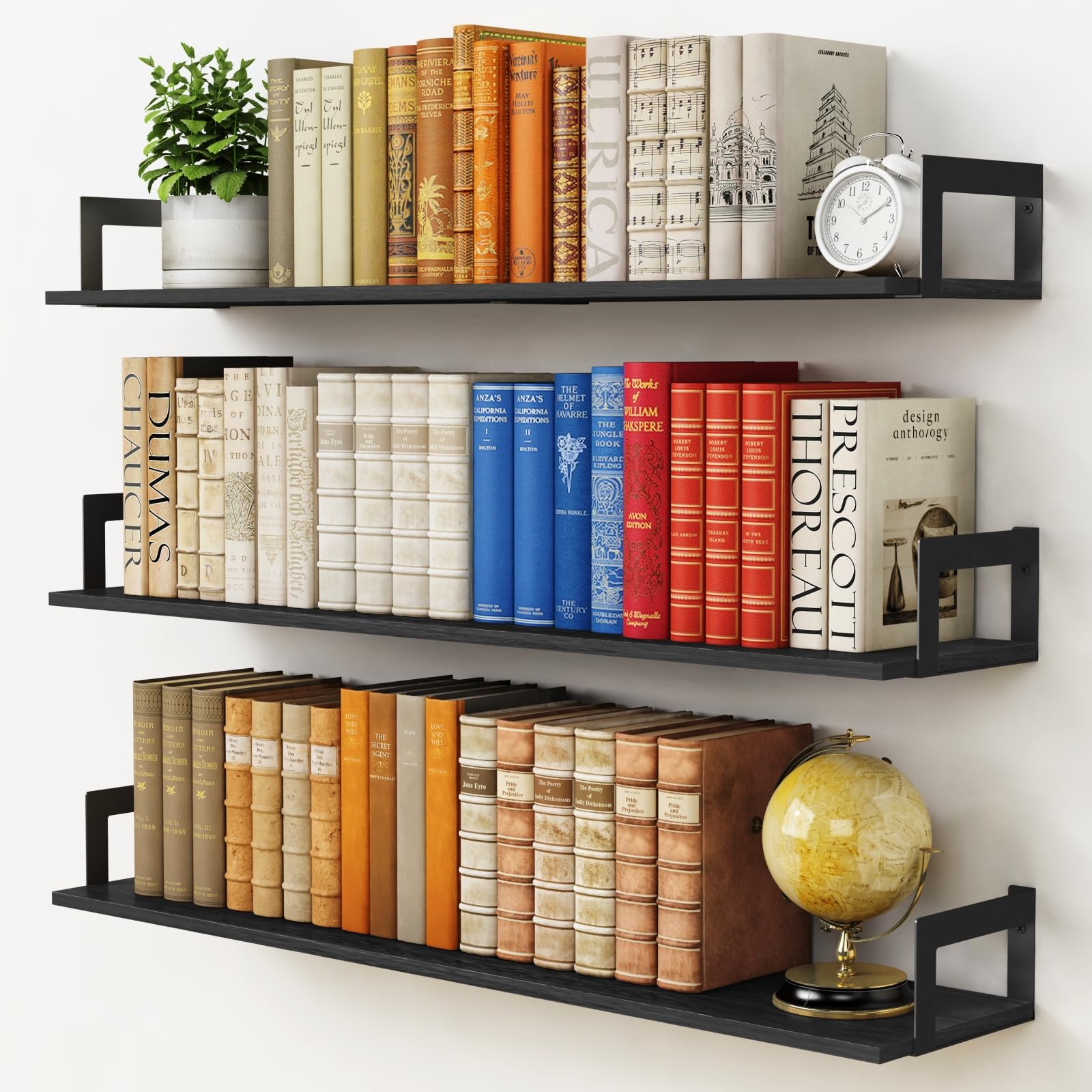 Photo 1 of Harwaya Large Floating Book Shelves for Wall Set of 3, 36 Inch Long Wall Mount Bookshelf for Bedroom, Heavy Duty Wood Hanging Bookshelves for Books, Laundry Living Room Classroom Library -Black