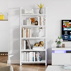 YITAHOME 5 Tiers Bookshelf, Modern White