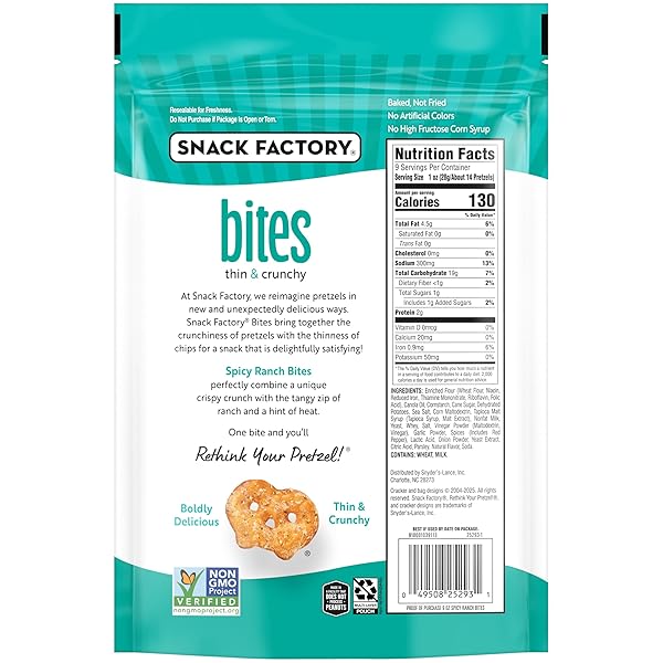 SNACK FACTORY SPICY RANCH BITES, 9 OZ BAG