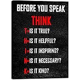 Pyradecor Motivational Think Before You Speak Classroom Positive Quotes Inspirational Poster Canvas Prints Wall Art for Office Living Room Home Decorations