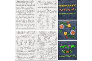 DOODLREAM 35Pcs Plant Vine Lace Trimming 4 Sheets Water Soluble Embroidery Pattern Stabilizers, Stick and Stitch Embroidery Stickers, Hand Sewing DIY Plant Embroidery Papers