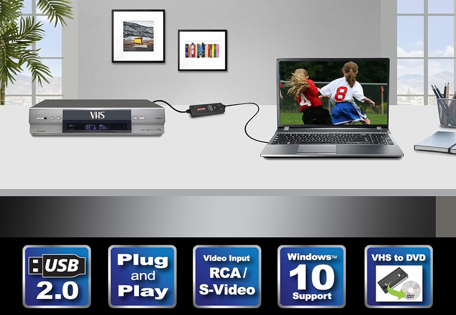 Diamond VC500 USB 2.0 One Touch VHS to DVD Video Capture Device with Easy to use Software, Convert, Edit and Save to Digital Files For Win7, Win8 and Win10: Computers & Accessories
