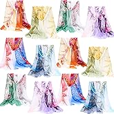 Xtinmee 12 Pcs Peony Scarfs for Women Summer Scarf Print Floral Pattern Fashion Scarf Silk Chiffon Shawl Lightweight Christmas Gifts