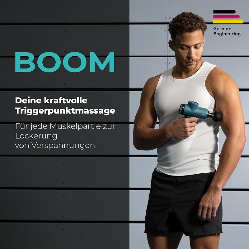 Antelope BOOM Massagepistole, kompakte Massage Gun mit 4 Aufsätzen, für Entspannung und Regeneration, kraftvolle Triggerpunktmassage, Muskelmassagegerät mit 5 Intensitätsstufen & Akku
