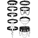 HAIAISO 6-9pcs Leather Punk Goth Choker Necklace with Love Heart Spikes, Adjustable Pu Collar for Women