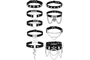 HAIAISO 6-9Pcs Leather Choker Black Punk Goth Choker Necklace Love Heart Spiked Choker Adjustable Pu Choker Collar for Women 