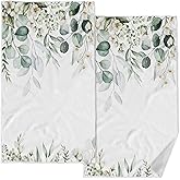 Zussun 2 Pack Sage Green Eucalyptus Bathroom Hand Towels Decorative Green White Floral Leaves Dish Kitchen Towels 16x27 Inch Soft Botanical Absorbent Microfiber Bath Fingertip Towels Hotel Spa Decor