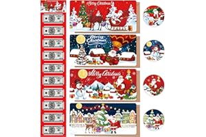 Meiidoshine Christmas Party Gifts, 4 Pack Christmas Money Holder with 10 Bill Slots and 4 Card Slots, Surprise Cash Gift Card Holders with Envelopes for Kids Adults, Fun Ways to Give Money Ideas